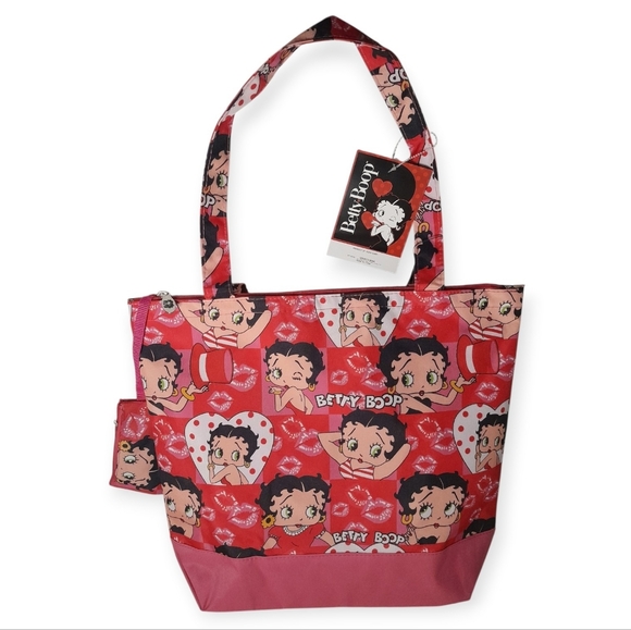Betty Boop Pink and Red Character Print Tote With Coin Pouch - Picture 7 of 10